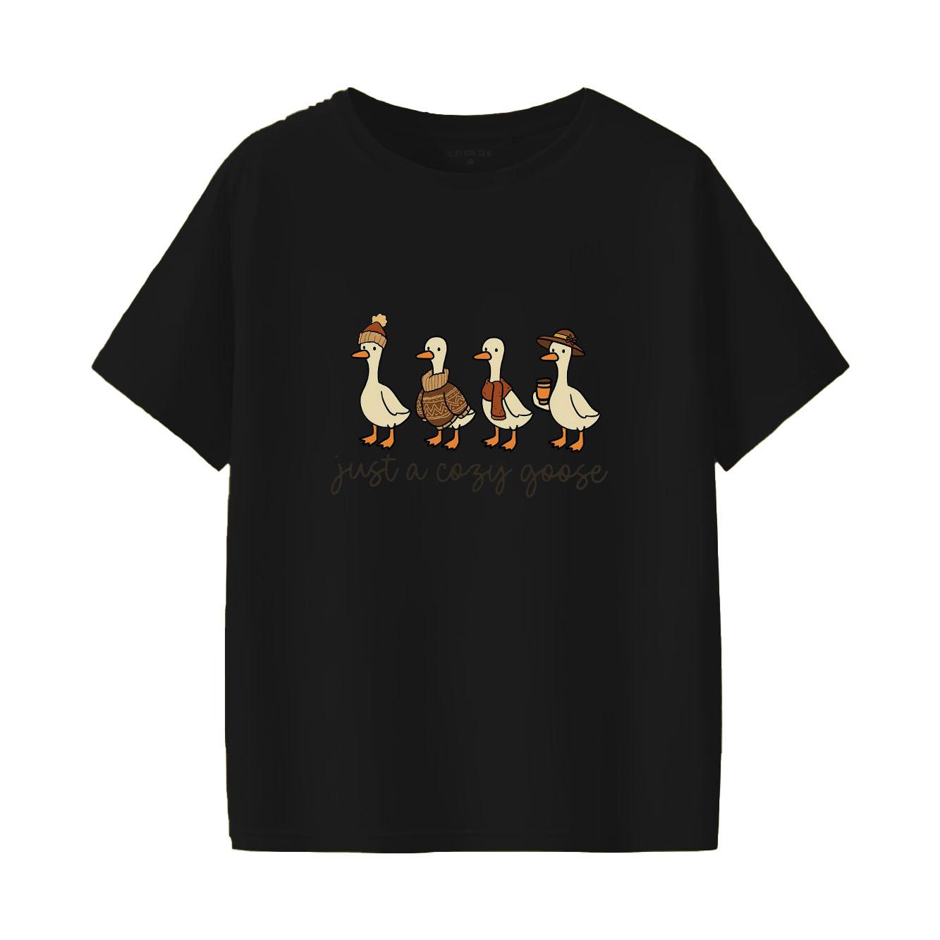 Halloween duck print short sleeved round neck versatile fashion Womens Tshirt for spring and summer S