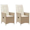Vidaxl Folding Garden Chairs 2 Pcs, Cushions, Beige Rattan Pe