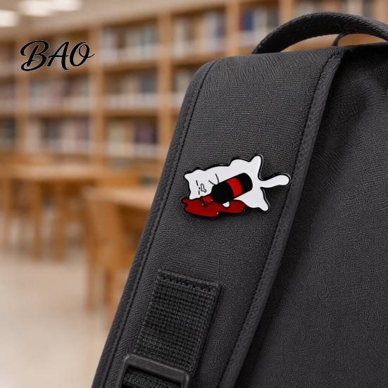 Denim Jacket Accessory Outfit Brooch for Men & Women, Cartoon Kitten Drinking Canvas Bag Wine Enamel Pin, Decorative Jackets Bags Hats Cat