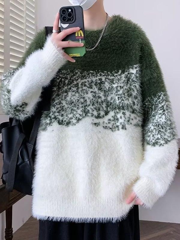 Men's Warm Gradient Mink Velvet Sweater - Half-High Collar, Casual Versatile Knitwear for Autumn/Winter