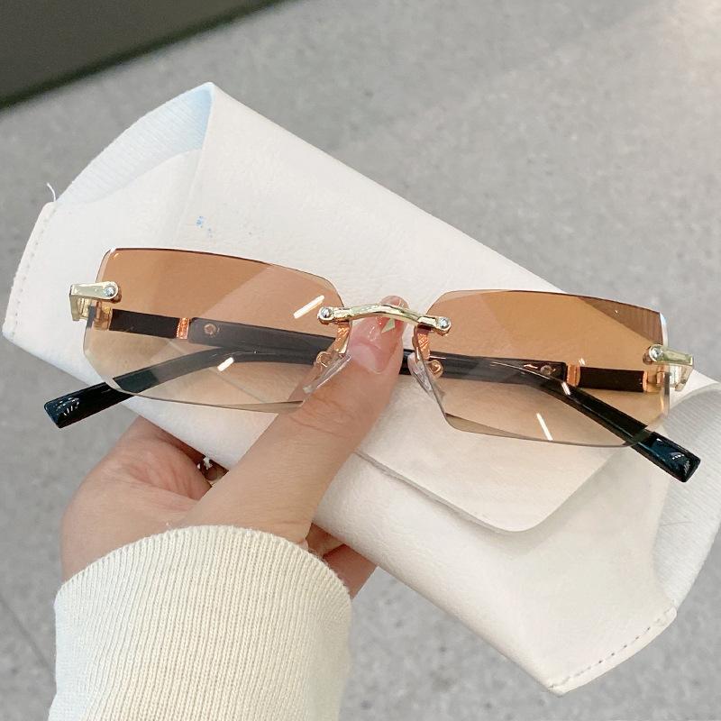 Metal Frameless Trimmed Square Frame Sunglasses Women'S Trend Glasses