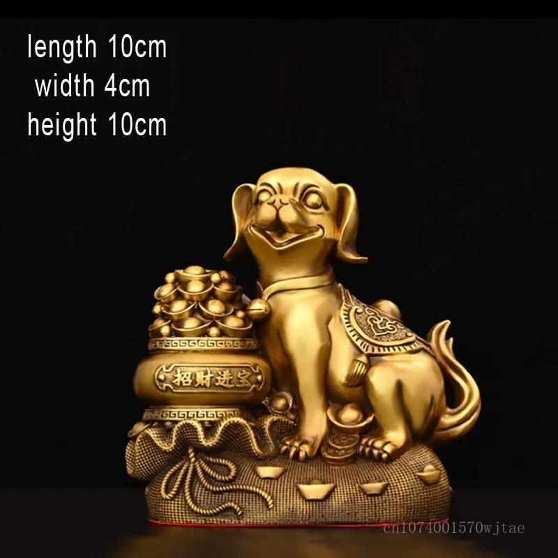 Creative Pure copper good fortune Dog Sculpture Decor Buddha hall worship porch handicraft Crafts Decor small Dog Sculpture, 1Pc