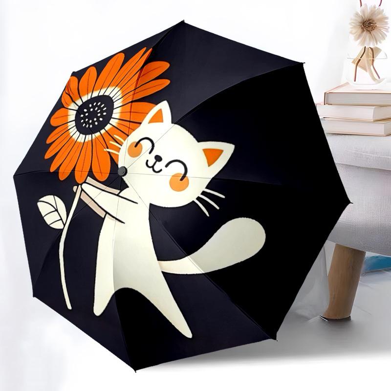 1PC Kitten "Flower" Automatic Folding Umbrella Automatic Open/Close, Automatic Folding, 8-Rib Durable Frame, Portable Travel Umbrella 733