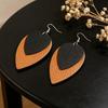Retro Double Layer PU Leather Teardrop Sequin Earrings
