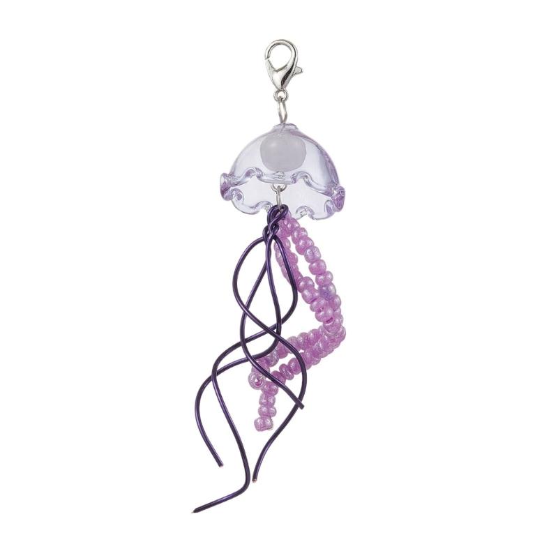 3pcs Sturdy Glass Bead Jellyfish Keychain Ornament Portable for Adding Artistics Styles to Keys And Bags Decoration