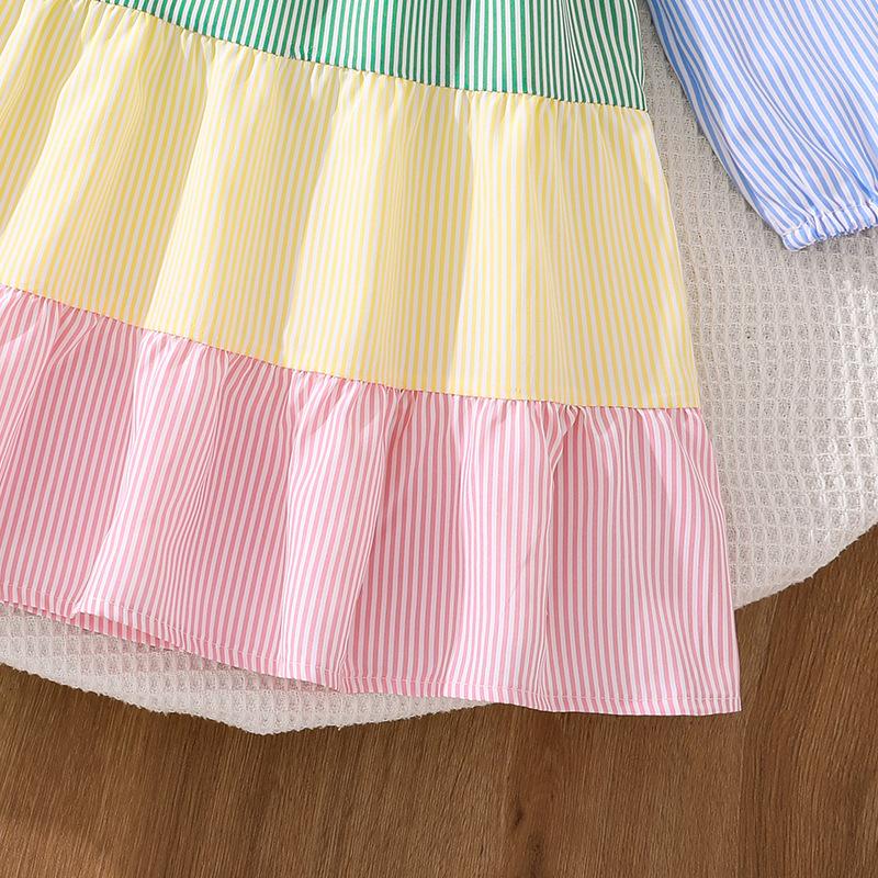Mädchenkleid Kinderbekleidung Herbst Neue Mode Regenbogenfarben Passend Lässig Gestreift Bedruckt Langärmeliges Kleid