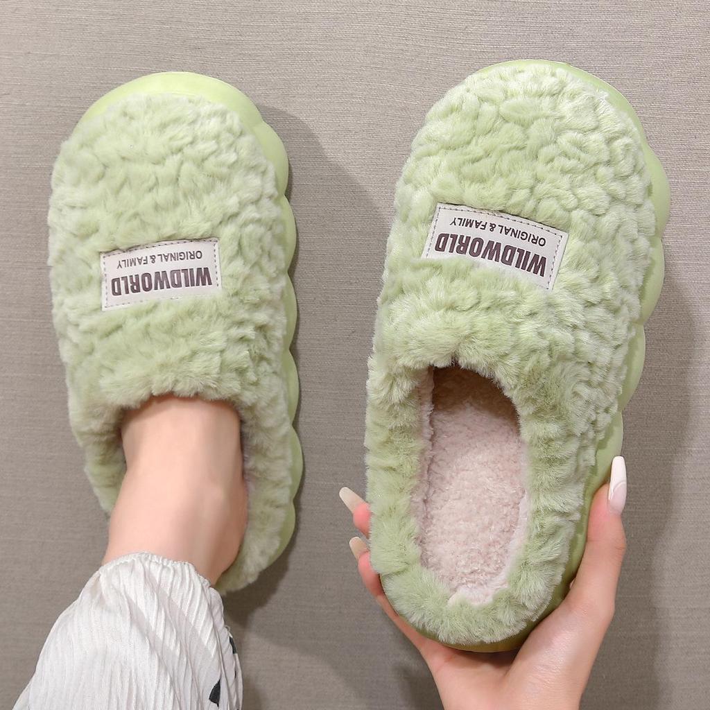 Plush Cotton Slippers: Non-Slip, Thick Sole, Furry Indoor Footwear for Men and Women.