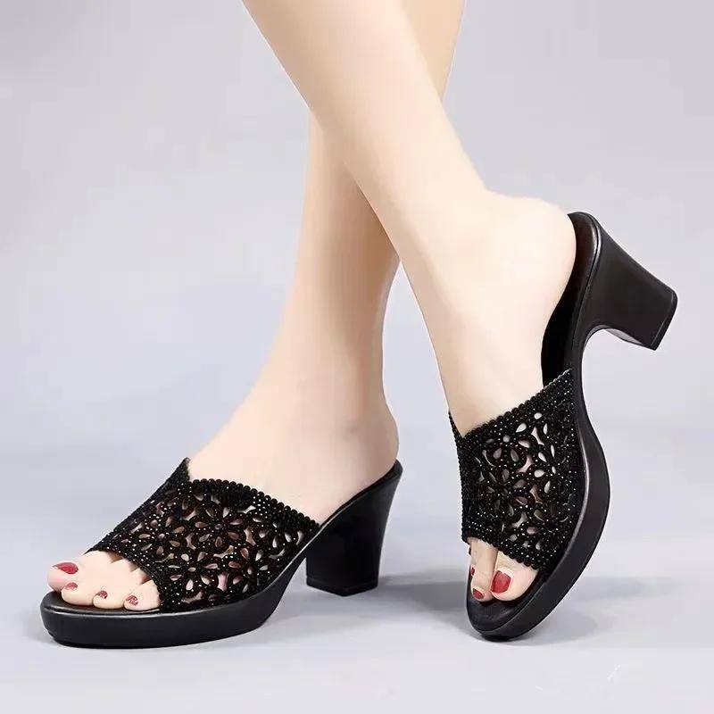 

Модные летние гладиаторские туфли для женщин в стиле ретро, женские туфли с открытым носком на платформе и толстом каблуке, уличные женские туфли на каблуке, женские мюли 40 чёрный