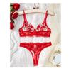 New Ultra-thin Transparent Lace Sexy Bra Red Embroidery Perspective Sex Underwear Set Europe and America
