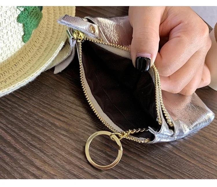 Kuskinn Ekte Lær Lommebok Dame Myntpung Pengepose Klemme Sølv Mote Dame Lommebok Kredittkortholder Liten Dame Glidelåsposer Pose