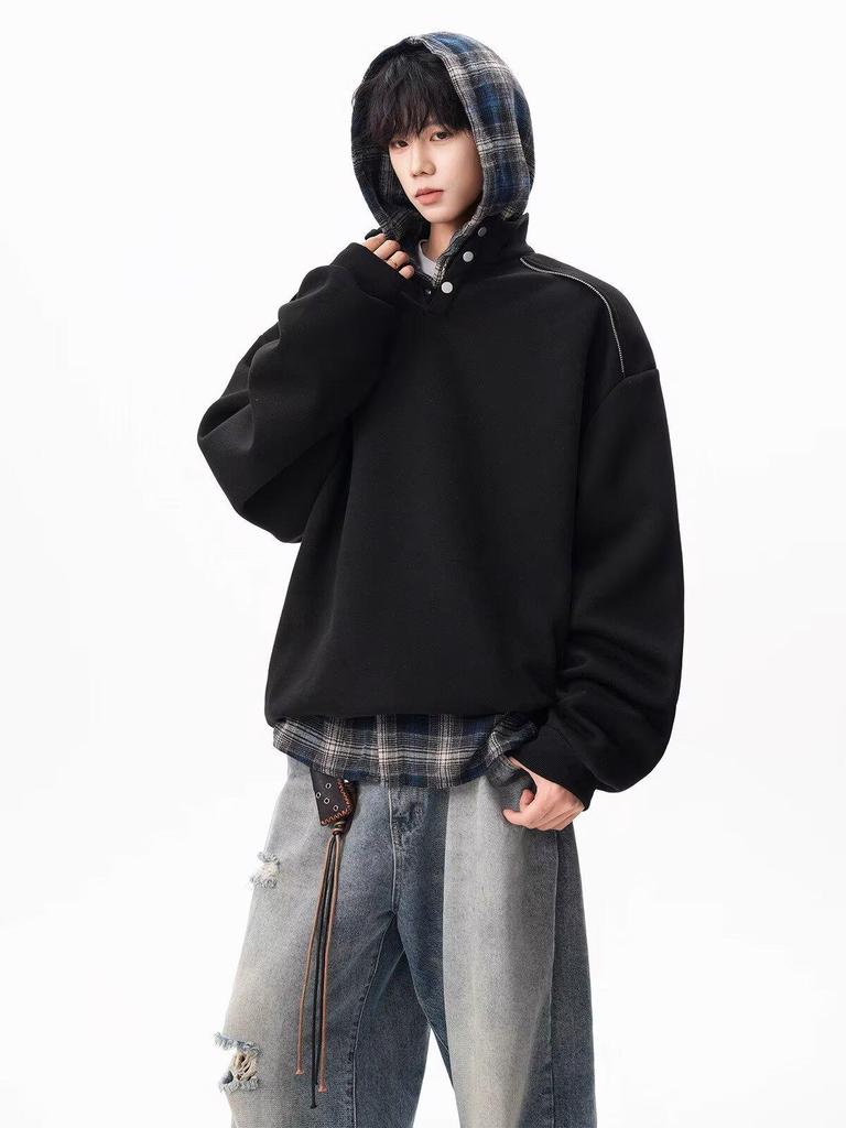 Men's Autumn Trendy Half-Zip Stand Collar Velvet Hoodie
