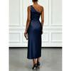 Satin Midi Dress with Ruched Waist Elegant Sleeveless Party Gown