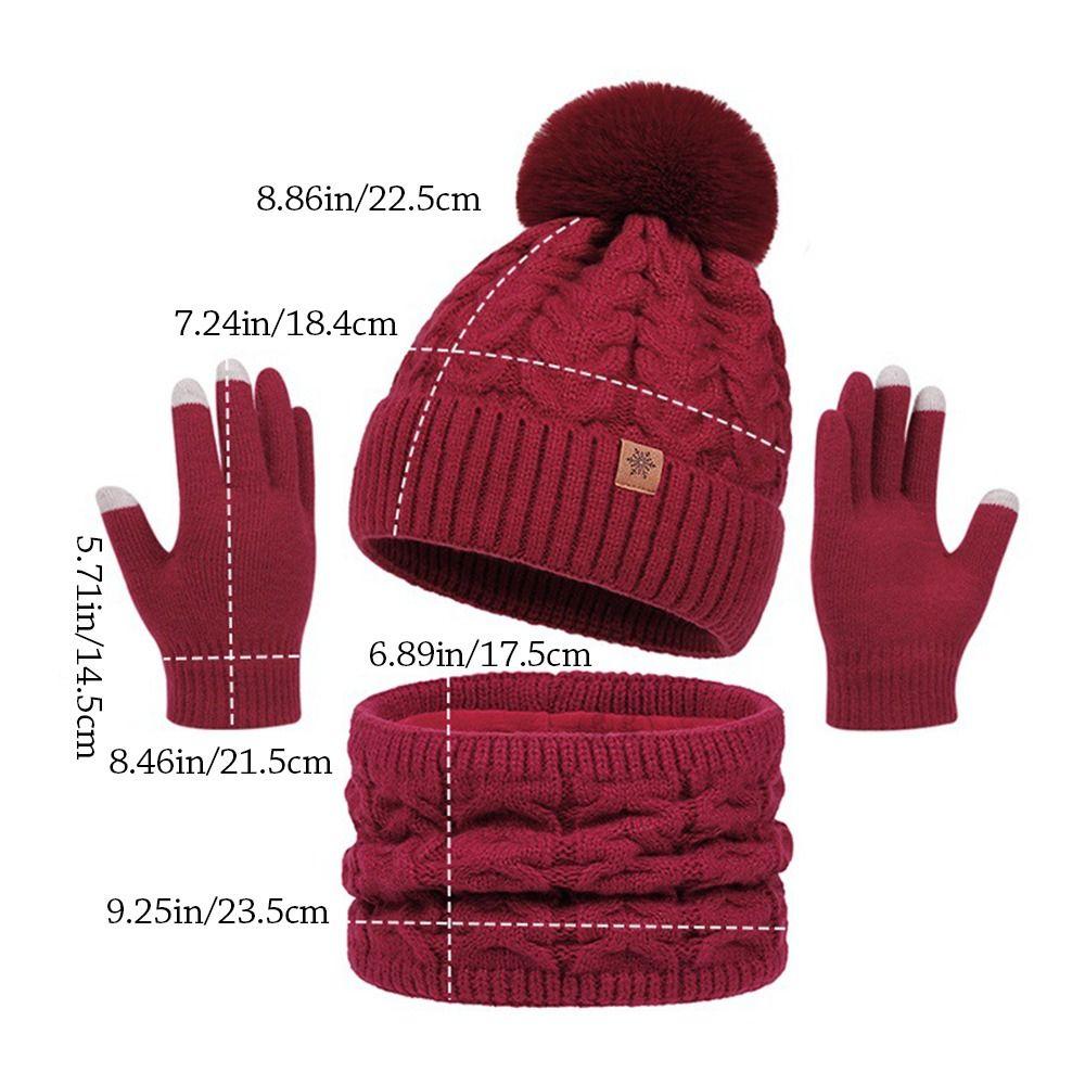 3Pcs/Set Plush Knitted Hat Warm Beanies Hat Fashion Winter Hat Scarf Gloves  Men Women