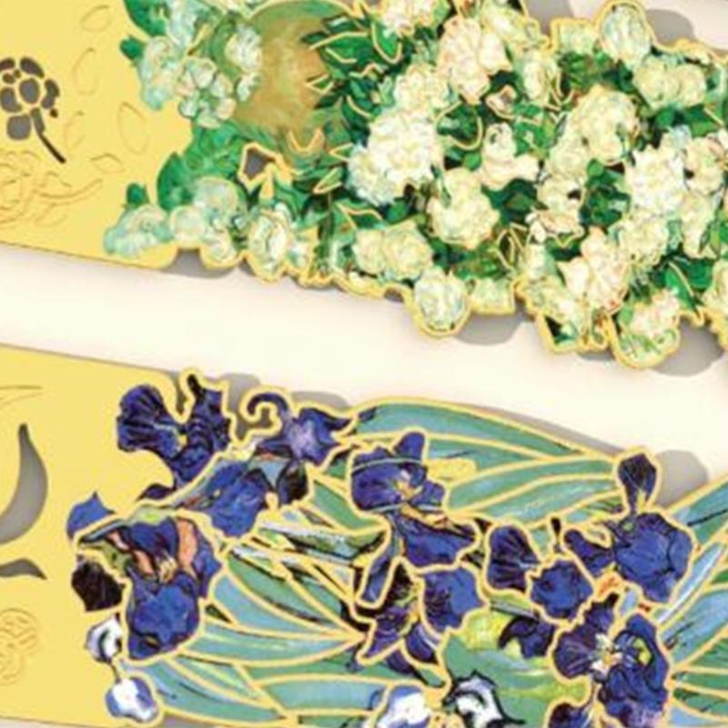 Oil Painting Metal Bookmarks with Tassels Book Page Marker Hollowed Flower Engraved Bookmarks Gifting for Book Lover