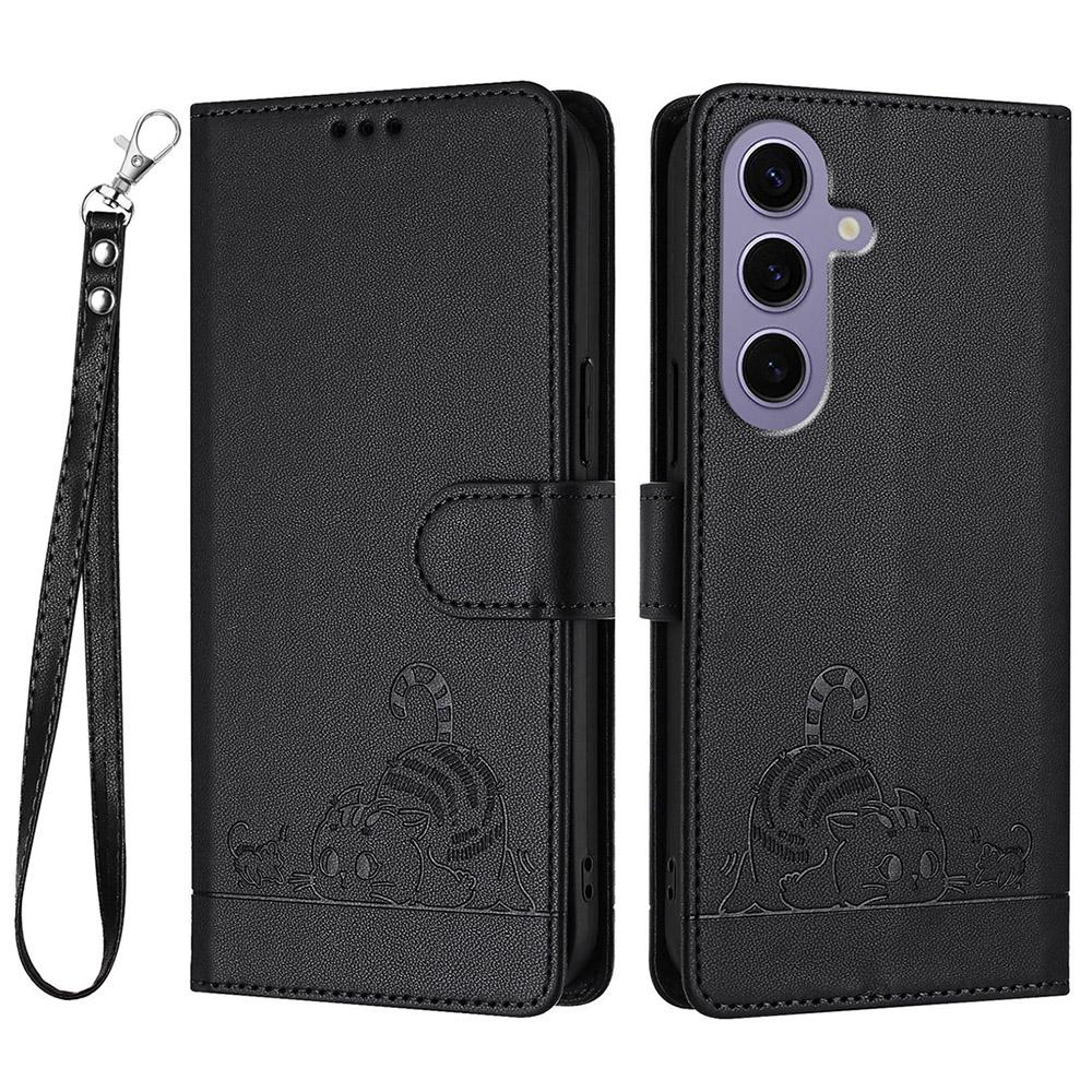 For Samsung Galaxy S24 Case with Strap RFID Blocking Leather Wallet Phone Cover Cat Mouse Pattern