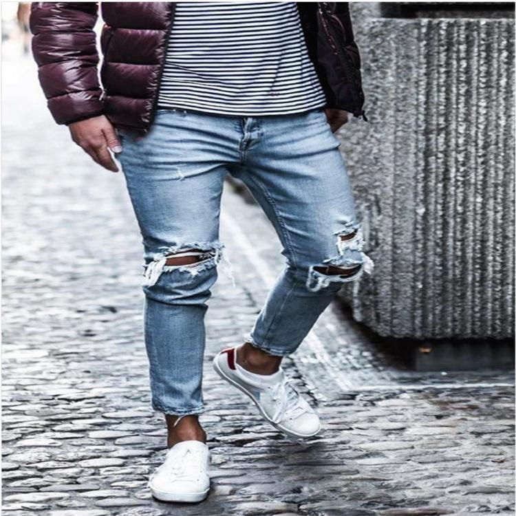 European Men's Slim Fit Ripped Jeans - Autumn Trend Elastic Small Leg Pants