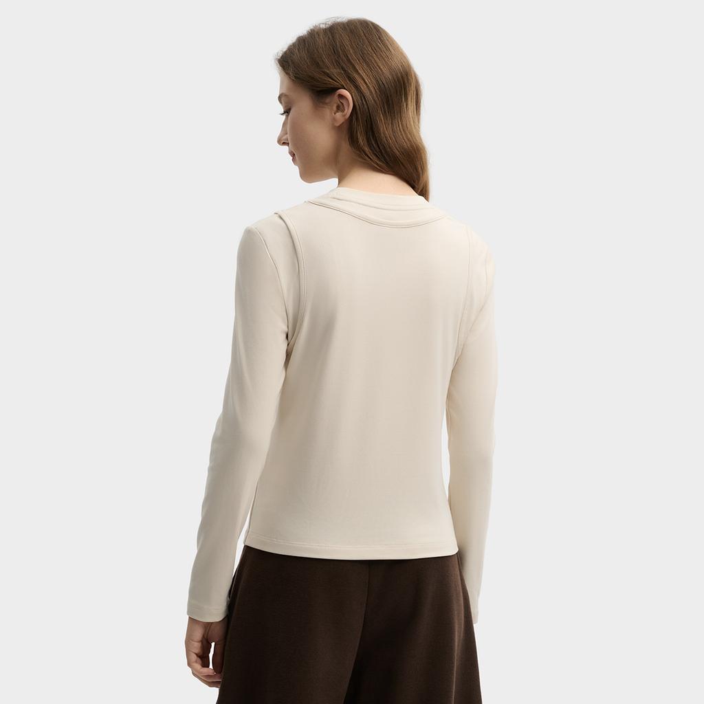 FILA Original Fashion Simple Classic Retro Sports Casual Versatile Comfortable Round Neck Slim Fit Long Sleeve T-Shirt Women tops Khaki F11W619214FBG
