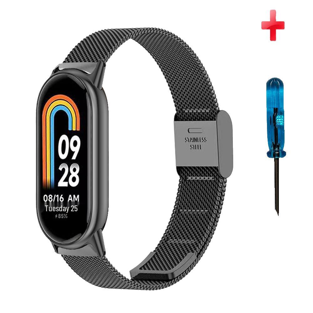 Stainless Steel Strap for Xiaomi Band 8/9/10 NFC - Metal Bamboo Three-Bead Buckle