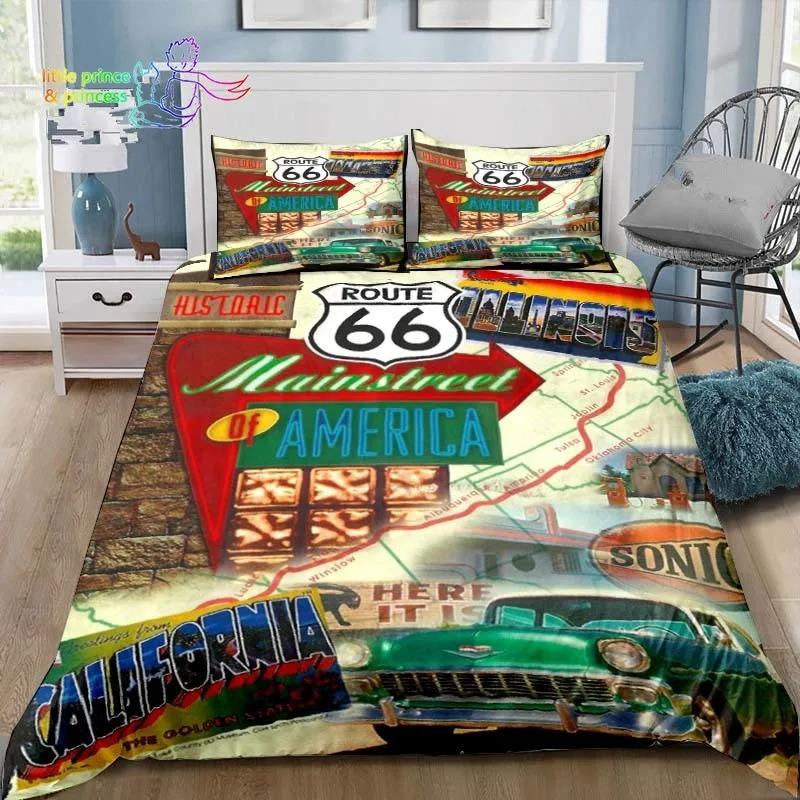Historic American Route 66 Comfortable Duvet Quilt Cover Pillowcase Bedding Set Children Bedroom Decoration Home Textile Single