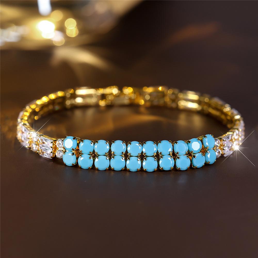 Charm Female Blue Zircon Stone Round Bracelet Cute Gold Color Adjustable Summer Wedding  For Women