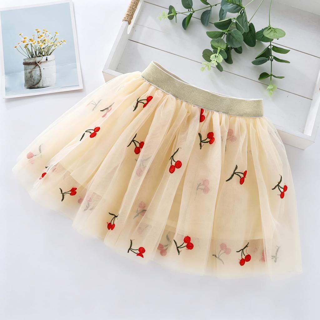 Gonna di Tulle Floreale alla Moda per Ragazze, Casual, Vestibilità Larga, Gonna Sovrapposta in Rete con Elastico in Vita per Bambini, Comoda per l'Uso Quotidiano