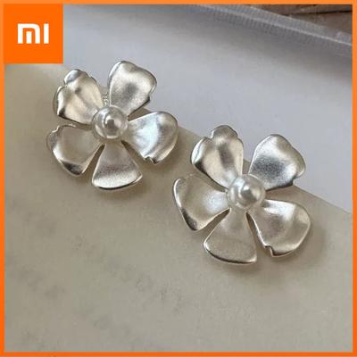 925 Sterling Silver Vintage Earrings For Women Trendy Simple Pearl Flower Earring Jewelry Prevent Allergy Party Accessories