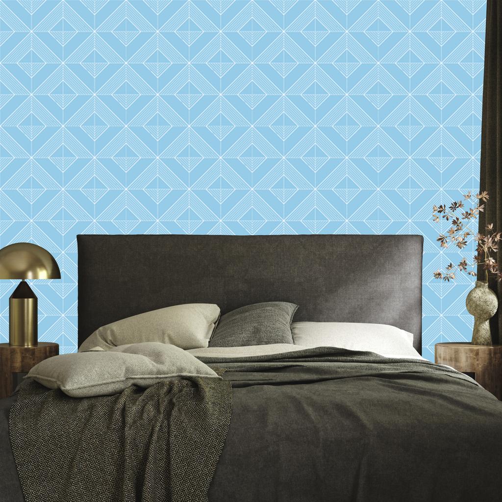 Geometric Azure Rhombus Wallpaper, Soft Shapes 50x1000