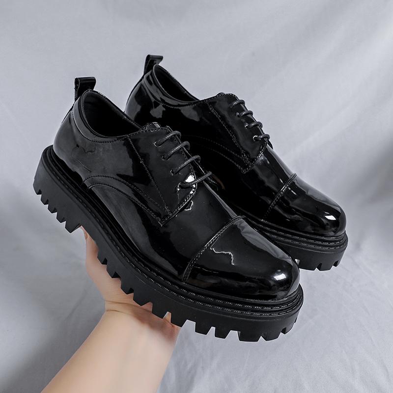 Fashion British Leather Shoes Men Office Casual High Platform Patent Leather Shoes Male Harajuku Korean Streetwear Vintage Wedding Shoes