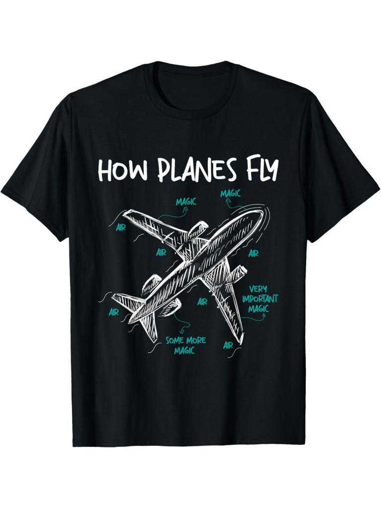 How Airplanes Fly Aircraft Engineering T-Shirt - Aviation with Airplane Lift & Weight Balance, Casua