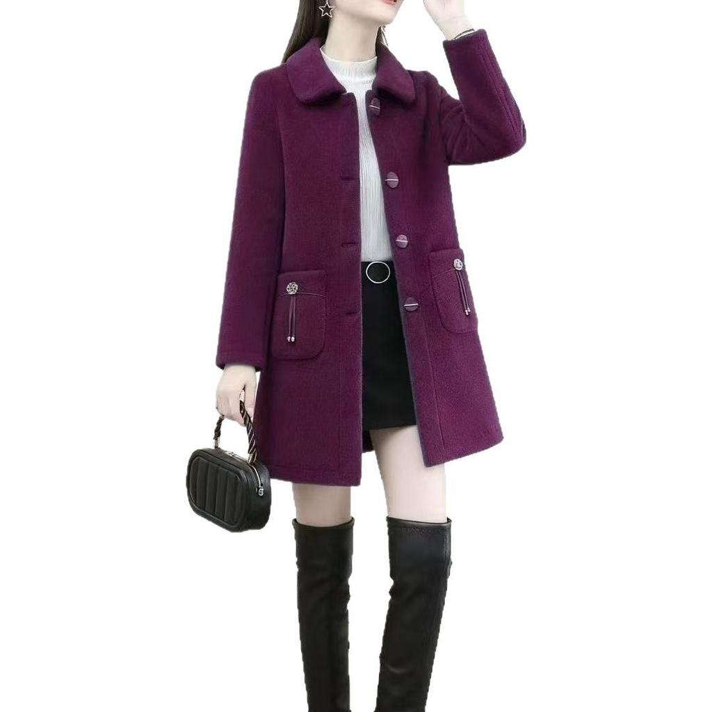 2025 Women's Thickened Wool Mid-Length Coat - Small, Padded, Autumn/Winter