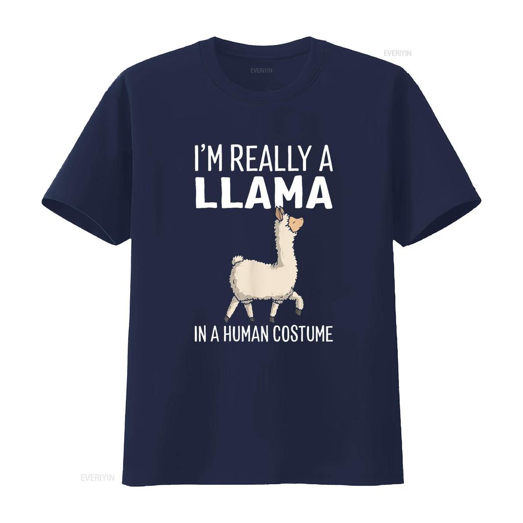 I M Really A Llama In Human Costume Halloween Funny T Shirt Vintage Washed Streetwear Fashion Soft Homme Unisex Stretched