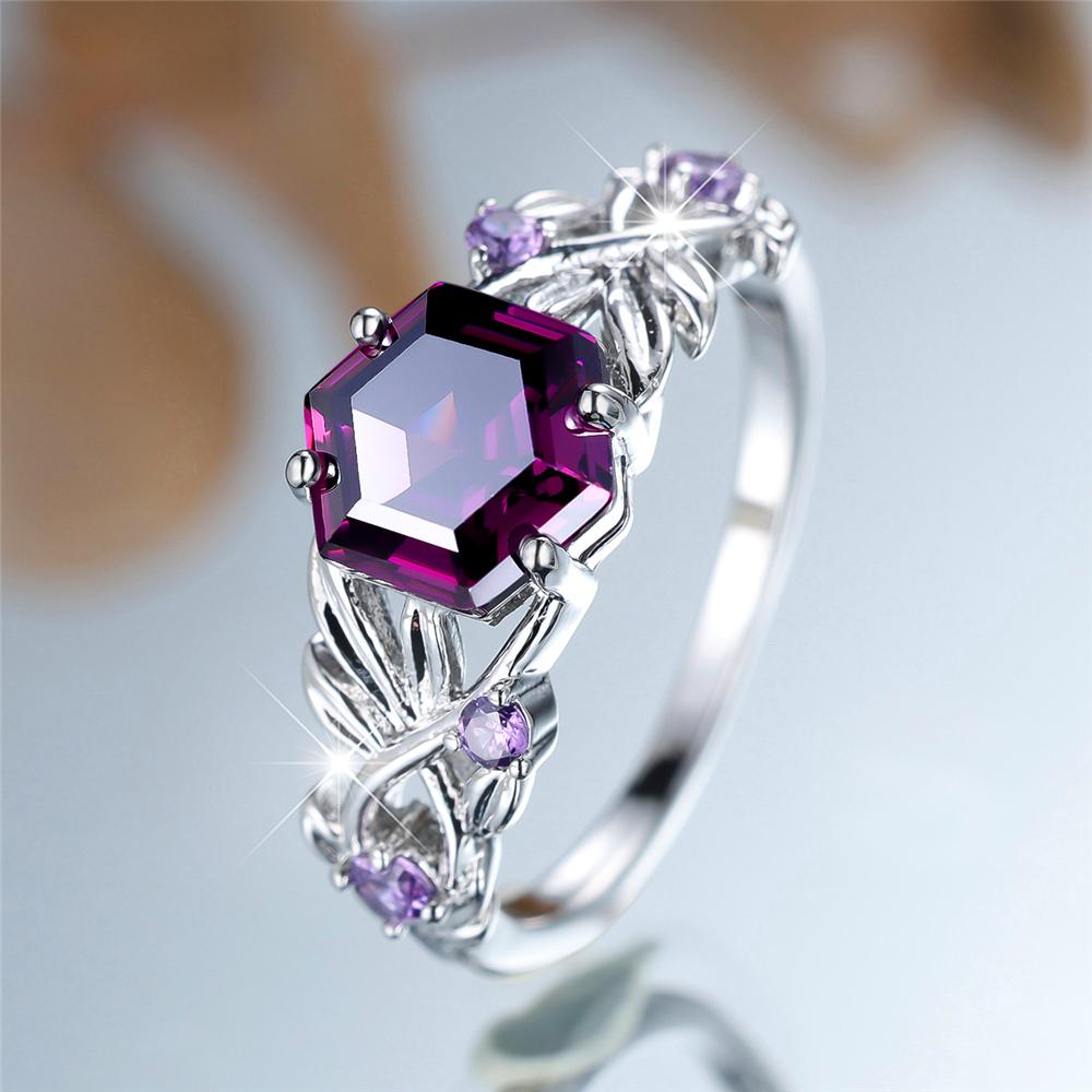 Trendy Crystal Purple Zircon Stone Vintage Silver Color Wedding Bands Engagement Rings For Women Men Minimalist Jewelry