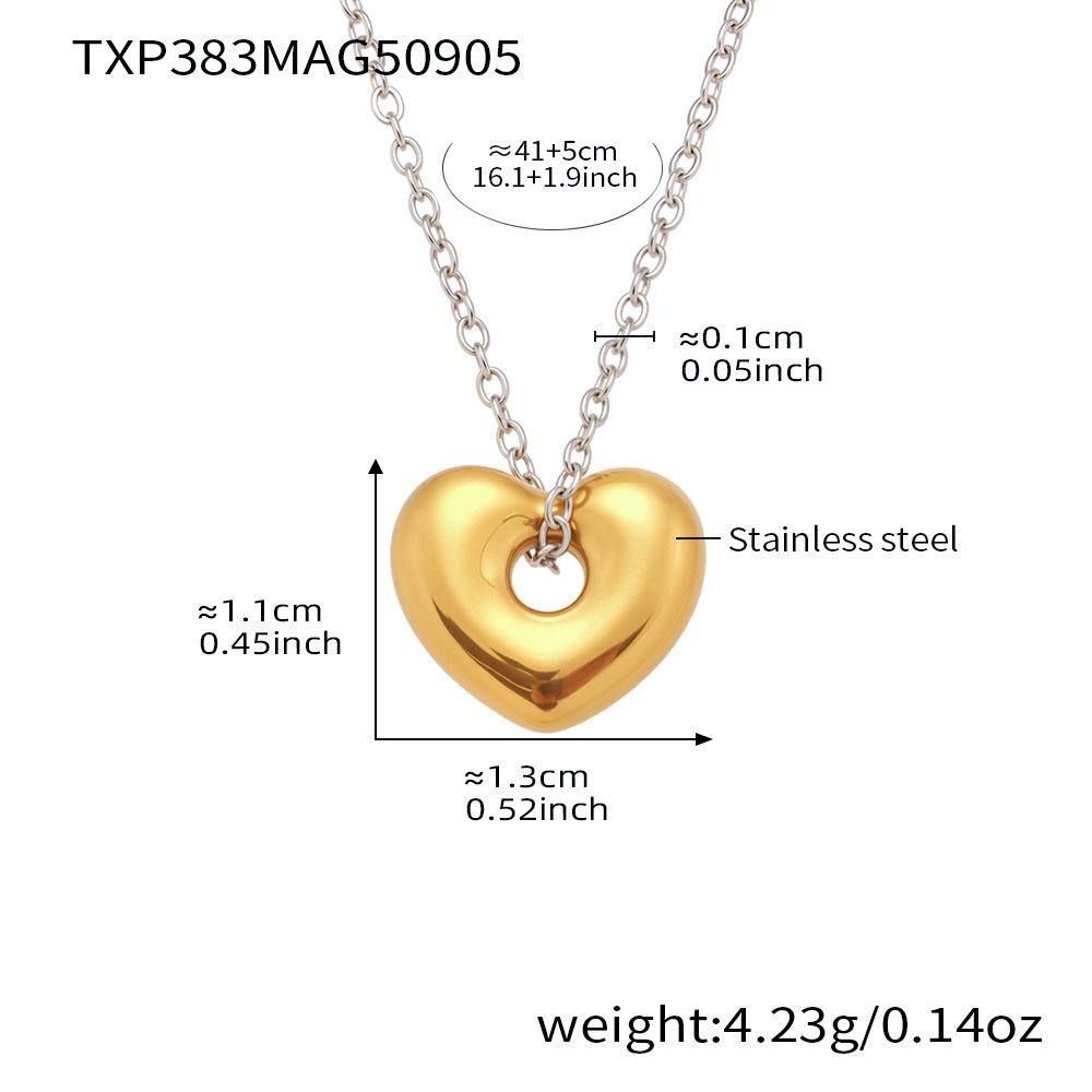 Qiong Yao 18K Gold Plated Stainless Steel Peach Heart Pendant Necklace & Earring Set - Smooth Surface & Elegant Design