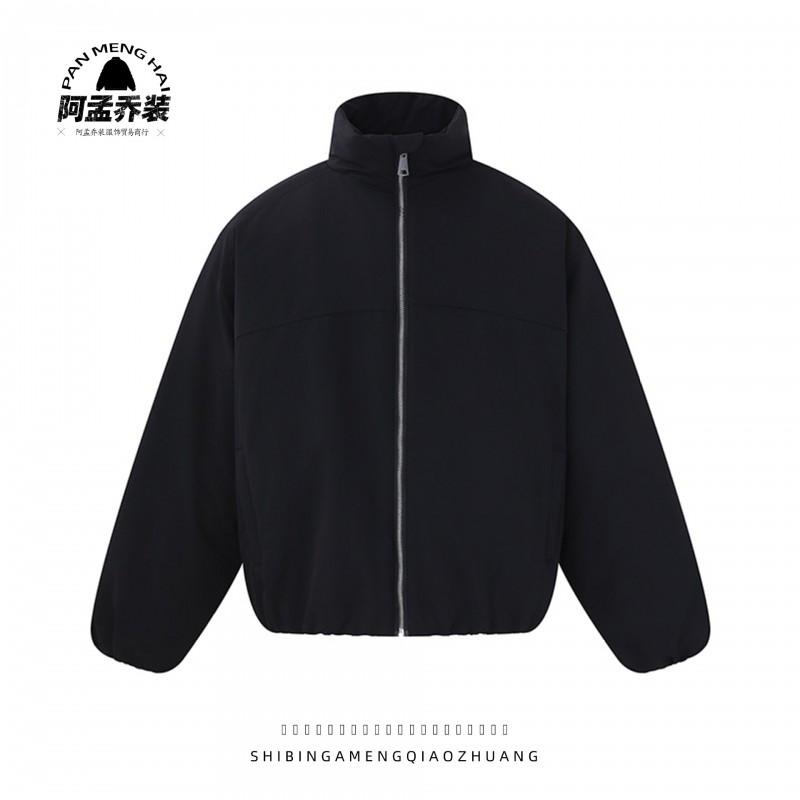 Mens Stand Collar Loose Thick Warm Solid Color Winter Cotton Padded Workwear Jacket