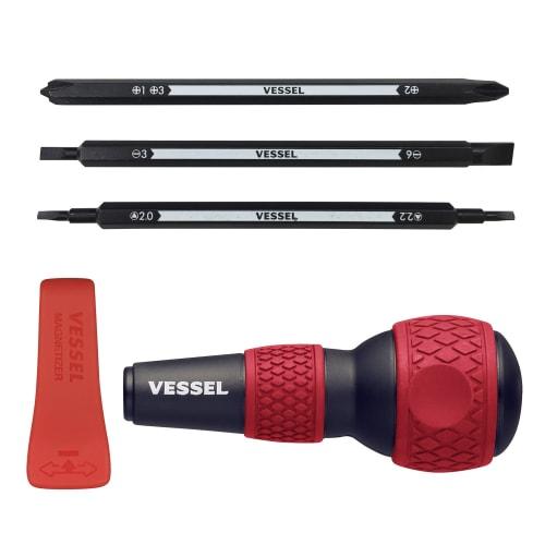 [.co.jp Exclusive] VESSEL Ball Grip Interchangeable Screwdriver for Home Use (Red) - Turns 7 Types of Screws: Phillips, Flathead, and Triangle, 220W-B