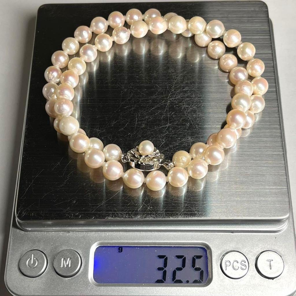 Used TeriryoshiAkoya pearl 7.0-7.5mm necklace silver engraved genuine pearl pearl necklace