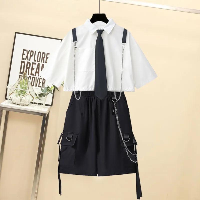 Women's Summer Korean-Style Workwear Set: Loose-Fit Short-Sleeve Shirt + High-Waisted Cropped Shorts Two-Piece Set