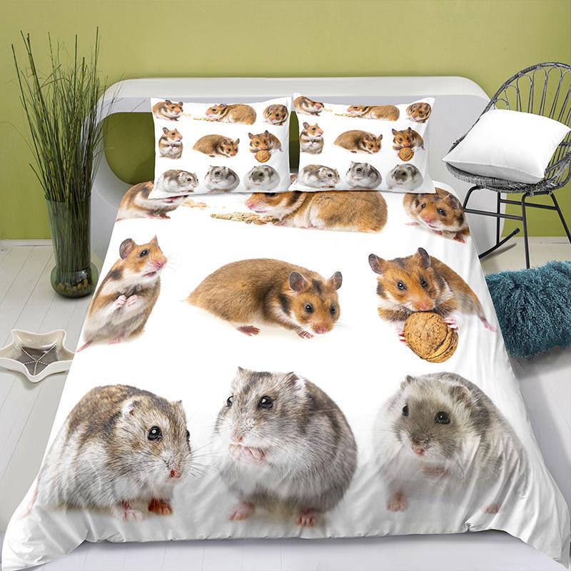 Cute Hamster Bedding Set Single Twin Full Queen King Size Pet Hamster Bed Set Aldult Kid Bedroom Duvetcover Sets 3D Anime 037