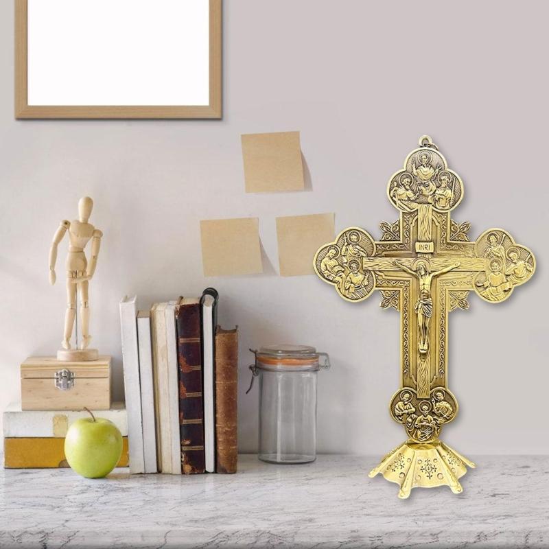 Exquisites Metal Tabletop Crucifix Figurine Unique Stylish Designs Enhances Living Space Enthusiasts Collection