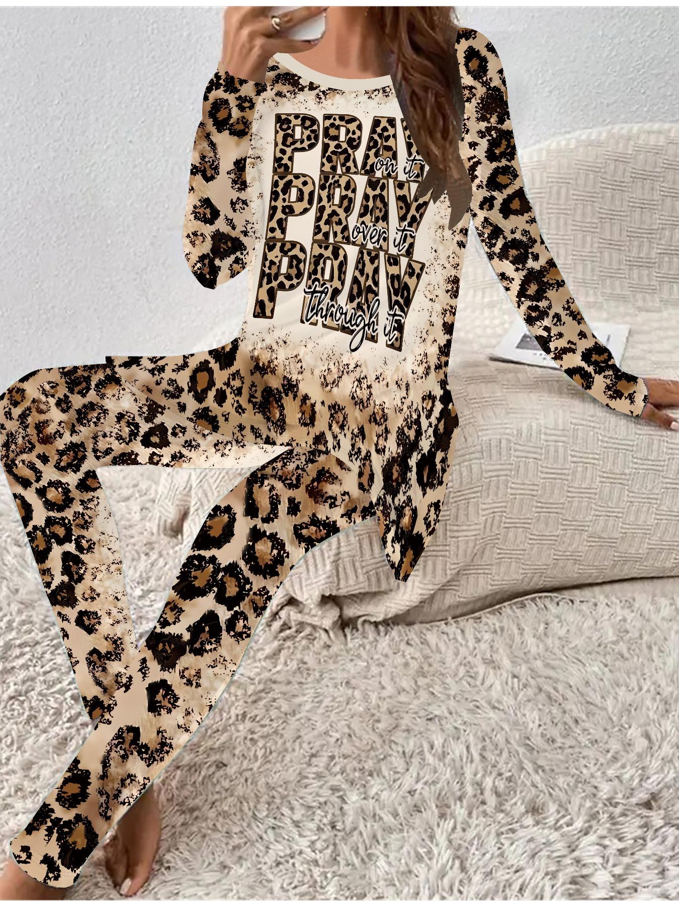 

Євро-американська мода 3D Леопардовий принт Жіночий Чотирисезонний Футболка з довгим рукавом + Довгі штани Набір з двох предметів. Ідеальний подарунок 8XL коричневий