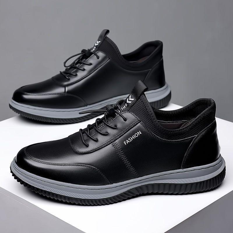 Leather Shoes Men's Versatile Trend Casual Shoes Men's Style Black Leather Shoes Men's Soft-soled Outdoor Sports Shoes
