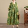 New Spring Summer Vintage Floral Print Maxi Dress Loose Oversize Long Sleeve for Women Plus Size