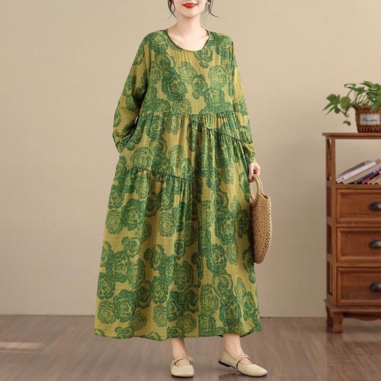 New Spring Summer Vintage Floral Print Maxi Dress Loose Oversize Long Sleeve for Women Plus Size