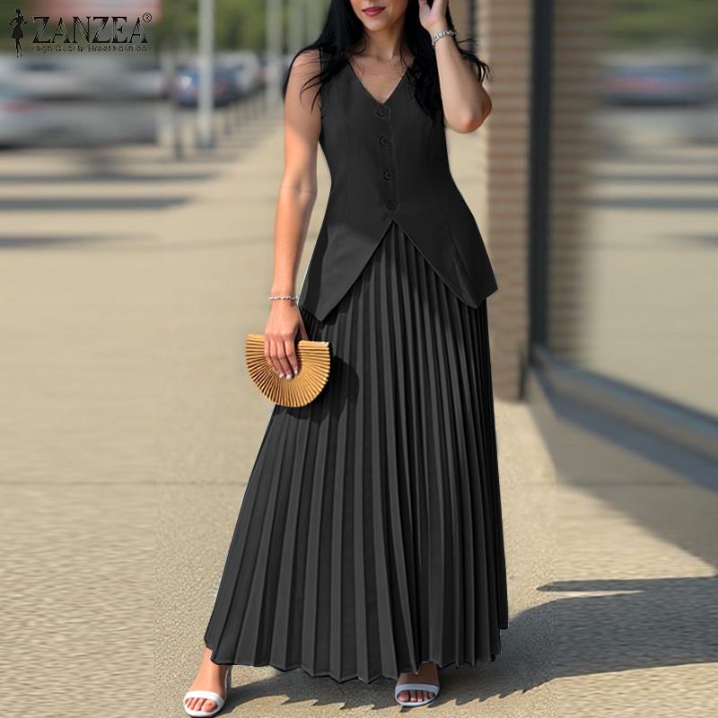 ZANZEA Conjuntos de dos piezas de verano para mujer, camisetas sin mangas y faldas