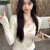 Lace Lace Splicing Floral Fake Two-piece Women's Bottoming Shirt with Autumn and Winter Slim-fitting Design Long-sleeved T-shirt Top