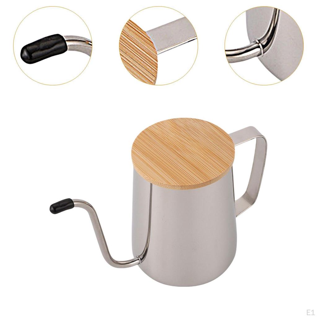 Pour over Kaffeekessel, Camping Drip Pot, 600ml Schwanenhalskessel mit Bambusdeckel für
