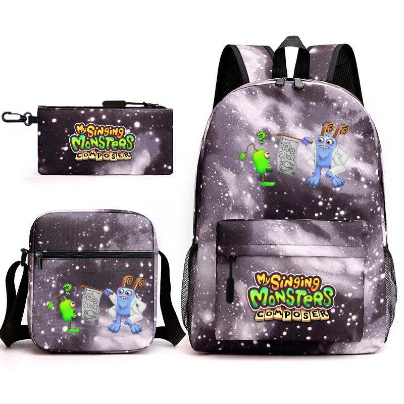 2024 New Monster Concert Starry Sky Backpack My Singing Monsters Elementary School Bag Three-piece Set