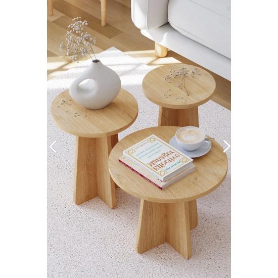 Mushroom 3 Piece Nesting Table Scandinavian Style - Sapphire Oak