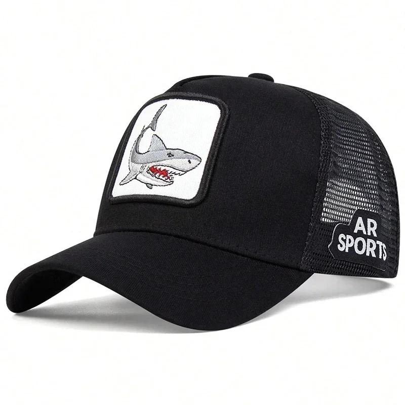 Unisex Shark Patch Embroidery Baseball Net Caps Spring Summer Outdoor Sunscreen Hat Adjustable Casual Trucker Hats