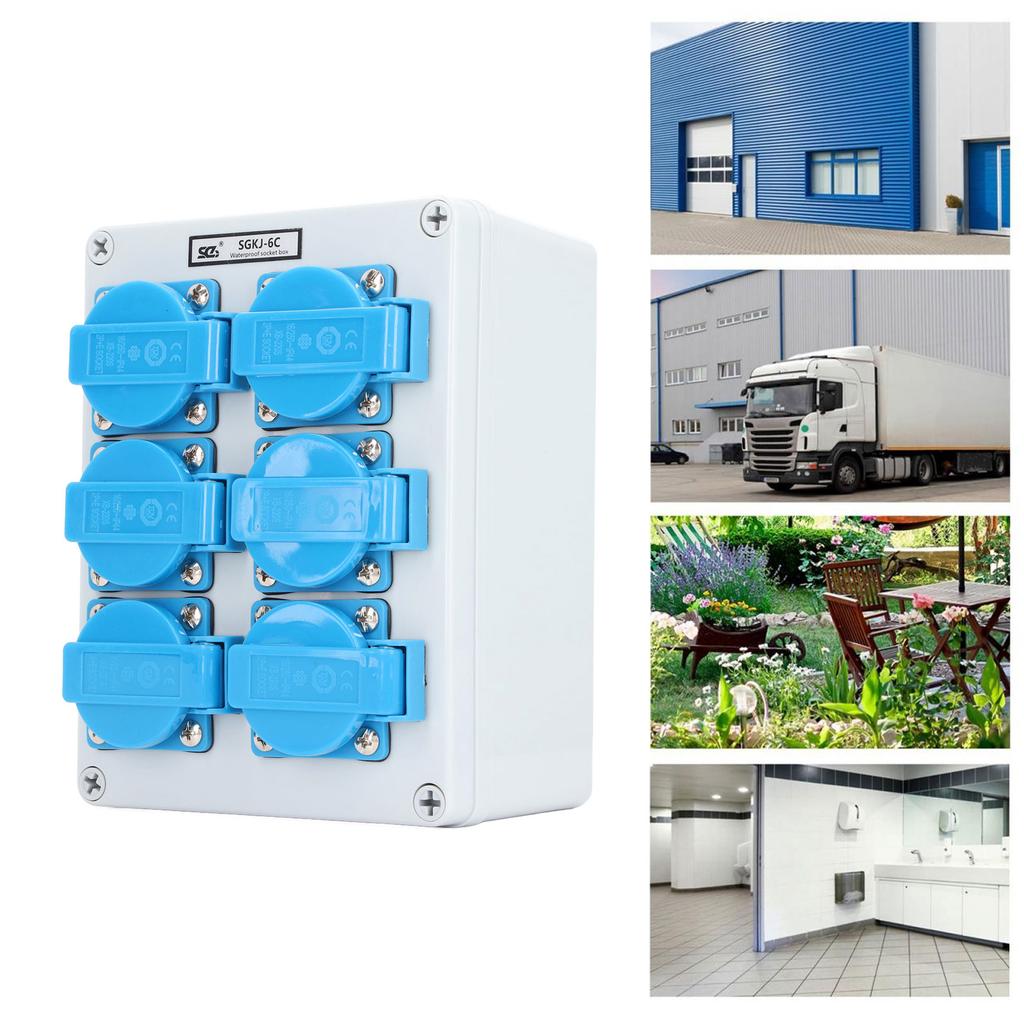 Gniazdo ścienne 6-krotne IP44 Wodoodporna obudowa gniazdka elektrycznego zewnętrzna Dystrybutor mocy 16A ze złączem